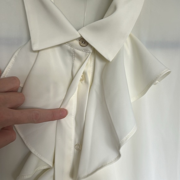 RW&CO. | Sleeveless Buttoned-Down Blouse With Shirt Collar & Jabot | Small - Picture 9 of 9
